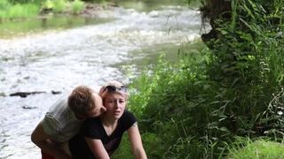 A slut Girl in Beautiful Nature has her Mouth Full of Sperm and is Happy / free
