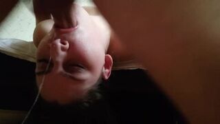 Sloppy upside down blowjob. Facefuck slut wife