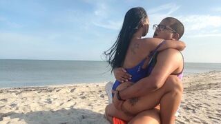 My step-sister takes my virginity on the beach. She has a very delicious and tight pussy.