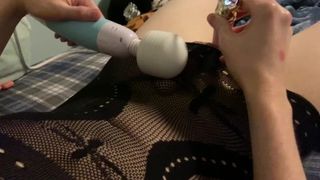 Femboy Can't Handle Using Two Vibes at Once and Shoots Cum Through Dress