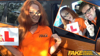 FakeDrivingSchool - Redhead petite teen learner gets fucked in the back of driving instructors car and he cums inside her
