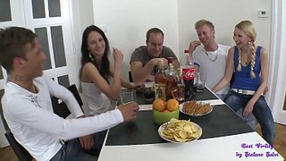 A lunch with friends turns into a fantastic orgy between cocks and pussies