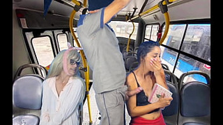 Worker takes out his dick and gropes women on the bus in public!