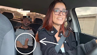 Married woman and delivery driver catches passenger masturbating from behind!