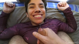 Quickie on the bed with wasted cumshot
