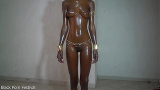 Perfect shinny black body and oily tits