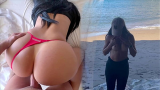 BEACH ADVENTURE: Perfect tits & big ass exposed in public and gets fucked after topless
