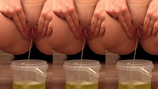 Hairy pussy loves a lot to piss and collect yellow urine in a jar. Fetish compilation with golden shower.