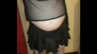 tied up crossdresser gets a little help from his girlfriend when swallowing his own piss