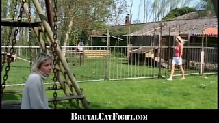 Slutty blondes fighting and cock sucking