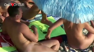 Beach Voyeur. Hardcore group sex in a beach swingers camp