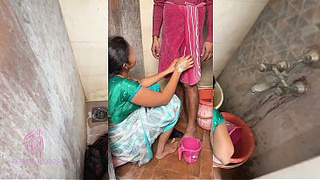 Komal was washing clothes, her brother-in-law had ruined it by spilling his semen on her, she called Nirma and cleaned it.
