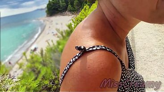 French Milf Blowjob Amateur on Nude Beach public in Greece to stranger with Cumshot - MissCreamy