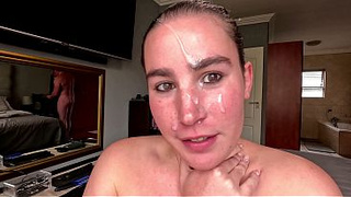 UNFAITHFUL HOTWIFE sends CUCKOLD husband selfie BLOWJOB with CUM FACIAL