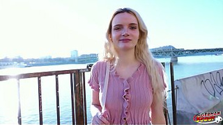 GERMAN SCOUT - Skinny German Teen Amber Kawaii get leg shaking Orgasm at Casting Sex