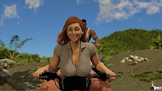 Curvy wife and Her Husband ride during a jungle vacation