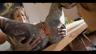 TwoTattooed Lesbian Anal Gape and Squirt and Big Toy