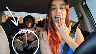 A naughty ride-share driver catches a perverted passenger masturbating from behind, helps him masturbate, and has sex with him in the back seat!
