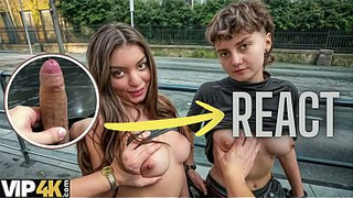 React: VIP4K. Two pretty Lesbians don't mind to having a Threesome with a stranger from the train