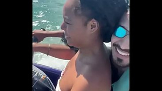 Young slut left her husband on the beach and had sex with the instructor on the jet ski.