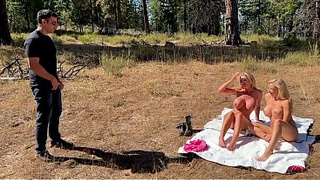 Two Big Titty Milfs Tanning Seduce A Hiker To Get A Shared Creampie