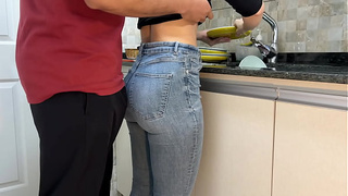 Maid gets Cum on her Ass wearing Jeans (FREE USE)