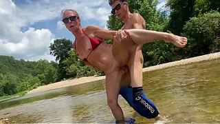 19yo & Cougar impregnated outdoors , Dripping CREAMPIE piss rinse on the river