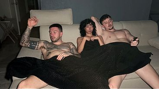 Curly Petite Latina Takes Two Thick Cocks in Wild MMF Threesome - Double Vaginal Facial