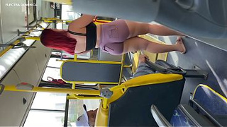 That redhead is really horny, she masturbated on the bus in public.