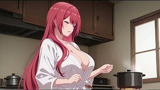 Stepson Came Home Early and Caught Dad's Wife Cooking in a Tiny Robe. Kureha Enomoto Hentai Cosplay (AI-generated)