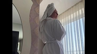 Stepson saw how his stepmother jerked off and then fucked her