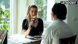 Blonde German MILF Interviews Him at the Table... Then She Starts Begging for His Cock
