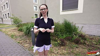 GERMAN SCOUT - Slim and Shy German Glasses Student Girl Ronya Rabe at Casting Fuck