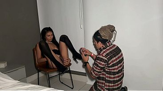 Beautiful Brazilian model fucking a huge white guy! 28cm tearing her little pussy apart!