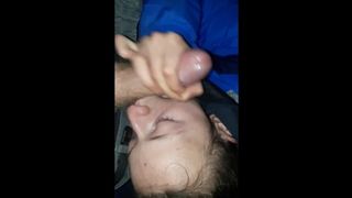 Young girl sucks cock and gets fucked outside in the dark
