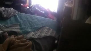 Caught on camera ripping off her towel and throwing her on the bed to fuck