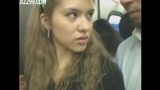 two anthomaniac girls in train gives geek handjob
