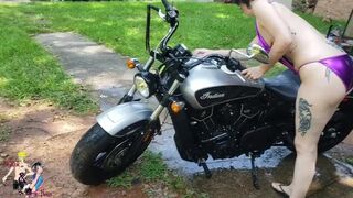Made Little Neko wash my Motorcycle in her slutty Bikini on the 4th of JULY