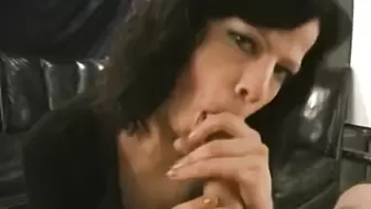 Slutty amateur with big tits sucking a hard cock