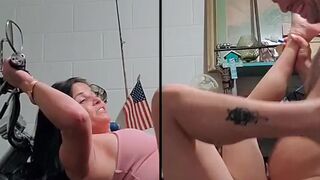 Sexy college couple fucks and rimjob on harley