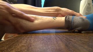 Incomplete Paraplegic Rubbing Moisturizing Lotion On Small Lower Legs