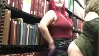 lesbian girls strap-on fuck in the library
